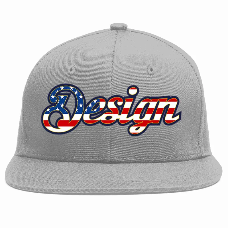 Baseball Cap For Custom Order Fan Gear-Custom Gray Vintage USA Flag-Gold Flat Eaves Sport Baseball Cap Design for Men/Women/Youth