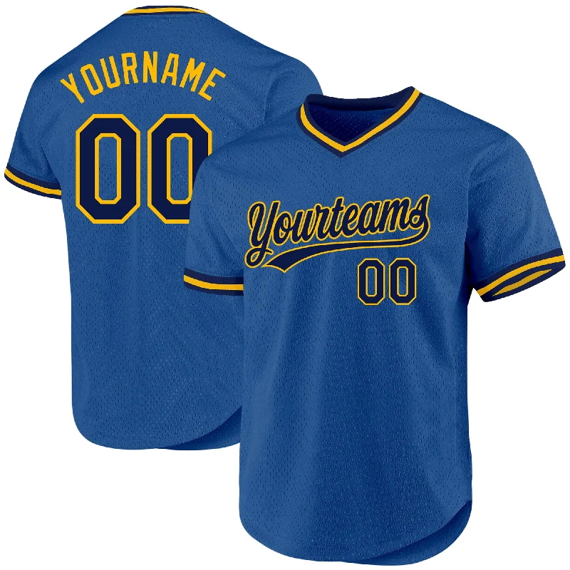 Baseball Jersey For Softball Fan Gear-Custom Blue Navy-Gold Authentic Throwback Baseball Jersey