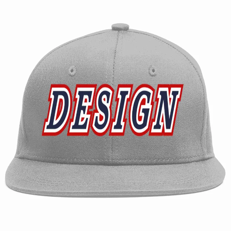 Baseball Cap For Baseball Game Days-Custom Gray Navy-White Flat Eaves Sport Baseball Cap Design for Men/Women/Youth