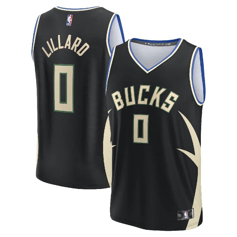 Basketball Jersey For Fan Merchandise-Damian Lillard Milwaukee Bucks Branded Men's Fast Break Player Basketball Jersey - Statement Edition - Black