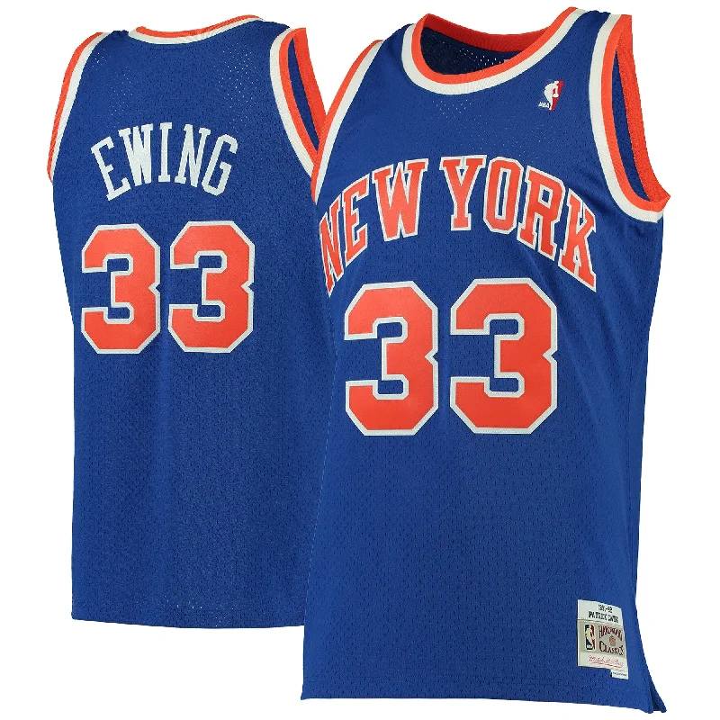 Basketball Jersey With Custom Team Names-Patrick Ewing New York Knicks 1991/92 Hardwood Classics Swingman Basketball Jersey - Blue