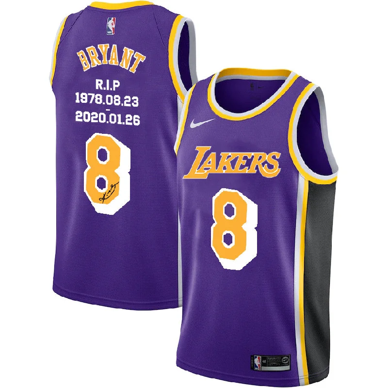 Basketball Jersey With Personalized Graphics-Lakers 8 Kobe Bryant Purple R.I.P Signature Swingman Basketball Jerseys