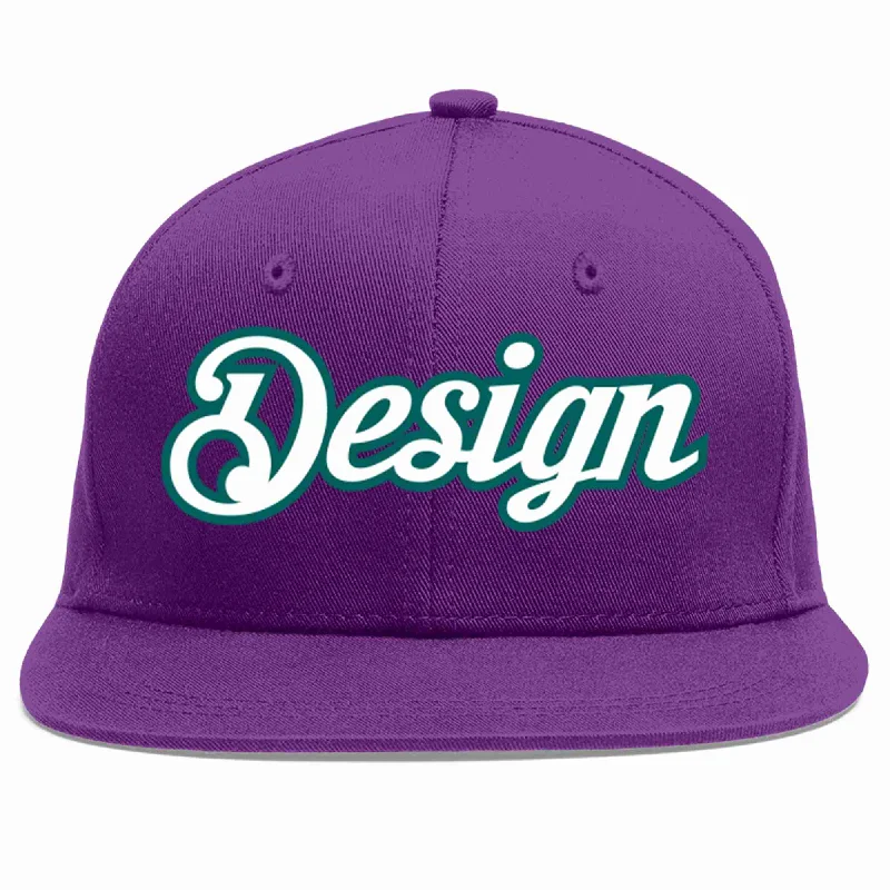 Baseball Cap With Player Name Embroidery-Custom Purple White-Aqua Flat Eaves Sport Baseball Cap Design for Men/Women/Youth