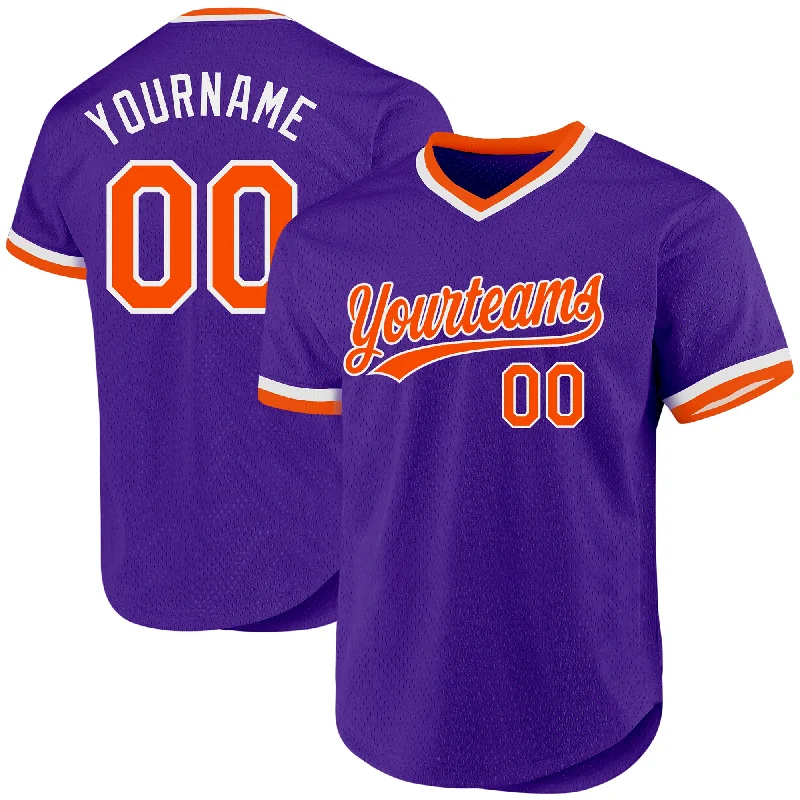 Baseball Jersey For Personalized Fan Gear-Custom Purple Orange-White Authentic Throwback Baseball Jersey