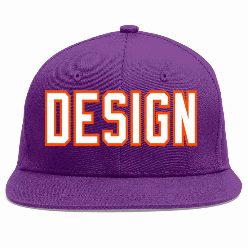 Baseball Cap For Special Team Gifts-Custom Purple White-Orange Flat Eaves Sport Baseball Cap Design for Men/Women/Youth