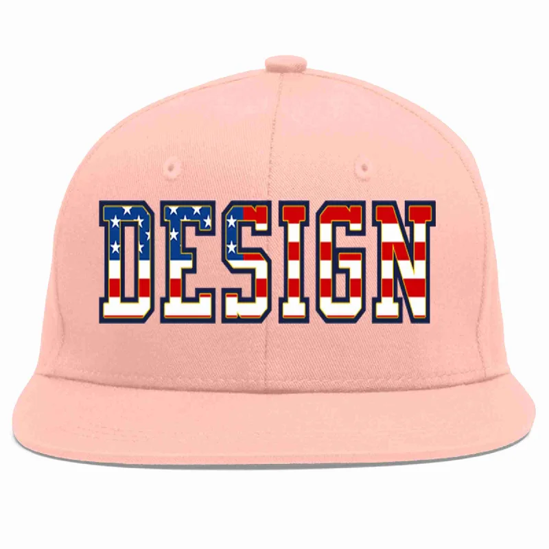 Baseball Cap For Event Merchandise-Custom Pink Vintage USA Flag-Gold Flat Eaves Sport Baseball Cap Design for Men/Women/Youth