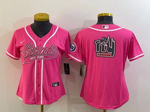 Baseball Jersey For Team Apparel-Women's New York Giants Pink Team Big Logo With Patch Cool Base Stitched Baseball Jersey(Run Small)