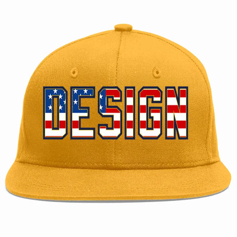 Baseball Cap For Outdoor Gear-Custom Gold Vintage USA Flag-Gold Flat Eaves Sport Baseball Cap Design for Men/Women/Youth