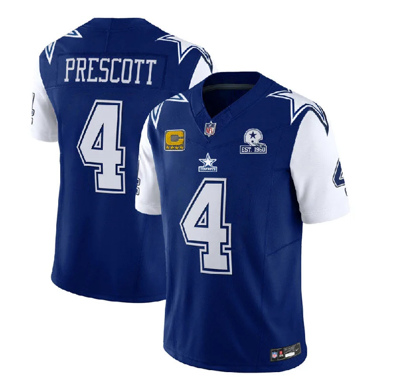 Football Jersey For Game Day Merchandise-Men's Dallas Cowboys #4 Dak Prescott 2023 F.U.S.E. Navy With Established In 1960 Patch And 4-Star C Patch Football Stitched Jersey