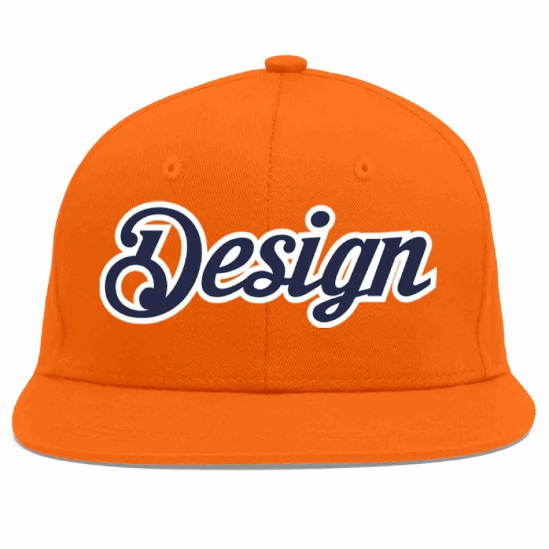 Baseball Cap For Family And Friends Gifts-Custom Orange Navy-White Flat Eaves Sport Baseball Cap Design for Men/Women/Youth