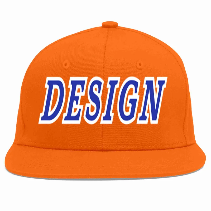 Baseball Cap For Fan Club Merchandise-Custom Orange Royal-White Flat Eaves Sport Baseball Cap Design for Men/Women/Youth