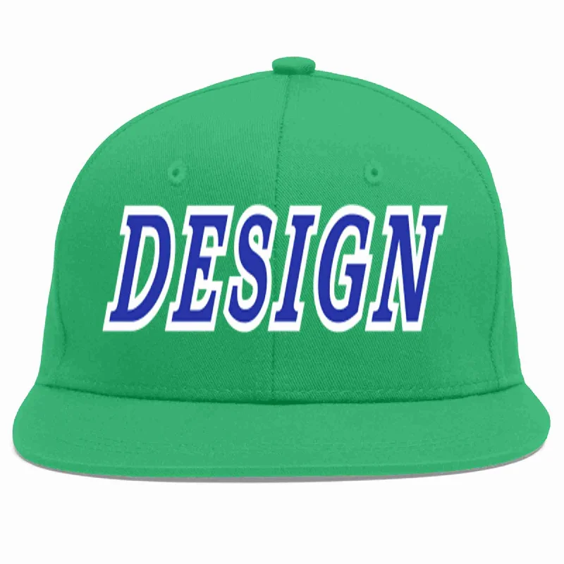 Baseball Cap For Custom Design And Embroidery-Custom Teal Royal-White Flat Eaves Sport Baseball Cap