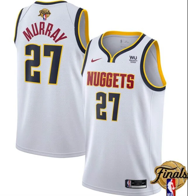 Basketball Jersey For Adults-Nuggets 27 Jamal Murray White 2023 Finals Patch Association Edition Swingman Basketball Jersey