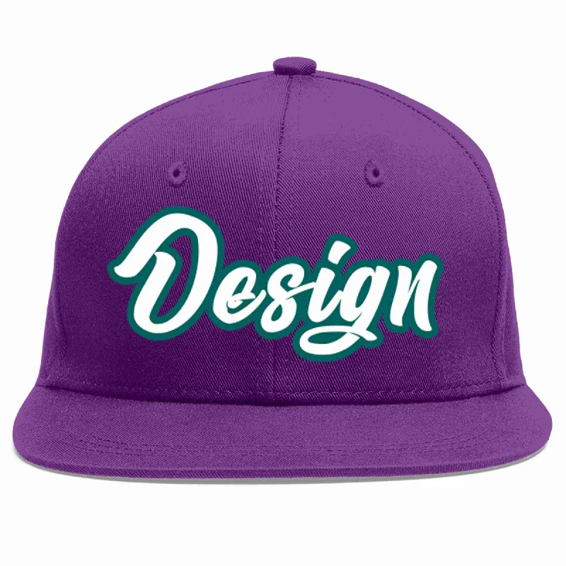 Baseball Cap For Personalized Game Day Gear-Custom Purple White-Aqua Flat Eaves Sport Baseball Cap Design for Men/Women/Youth