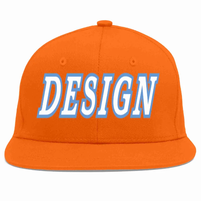 Baseball Cap For Custom Promotional Orders-Custom Orange White-Light Blue Flat Eaves Sport Baseball Cap Design for Men/Women/Youth