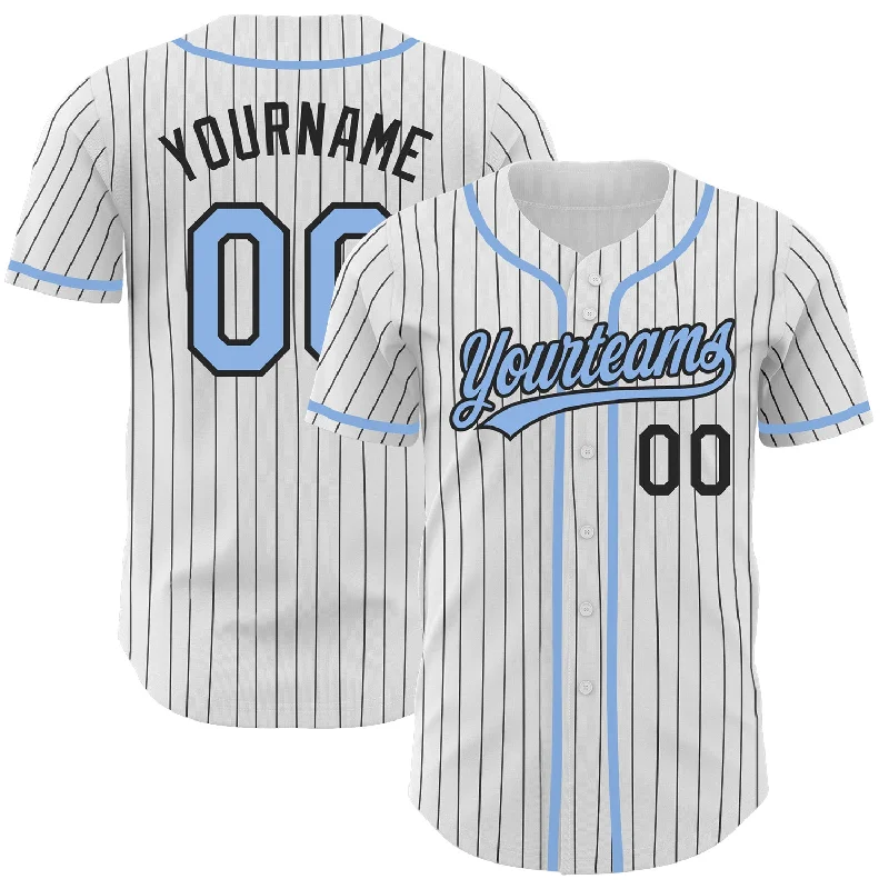 Baseball Jersey For Tournament Merchandise-Custom White Black Pinstripe Light Blue Authentic Baseball Jersey