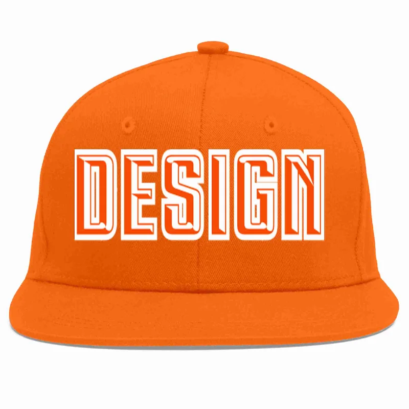 Baseball Cap With Personalized Graphics-Custom Orange Orange-White Flat Eaves Sport Baseball Cap Design for Men/Women/Youth