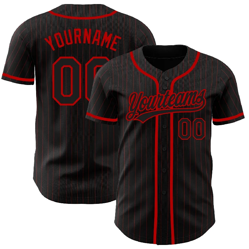 Baseball Jersey For Alumni Gear-Custom Black Red Pinstripe Black Authentic Baseball Jersey