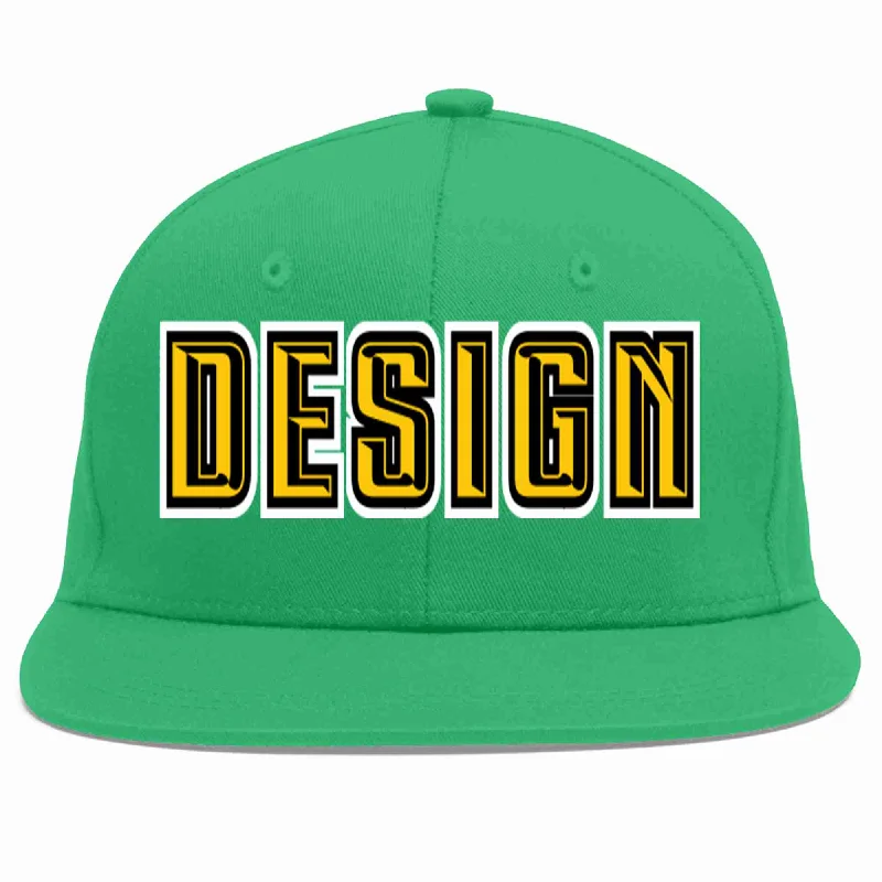 Baseball Cap For High School Teams-Custom Teal Gold-Black Flat Eaves Sport Baseball Cap