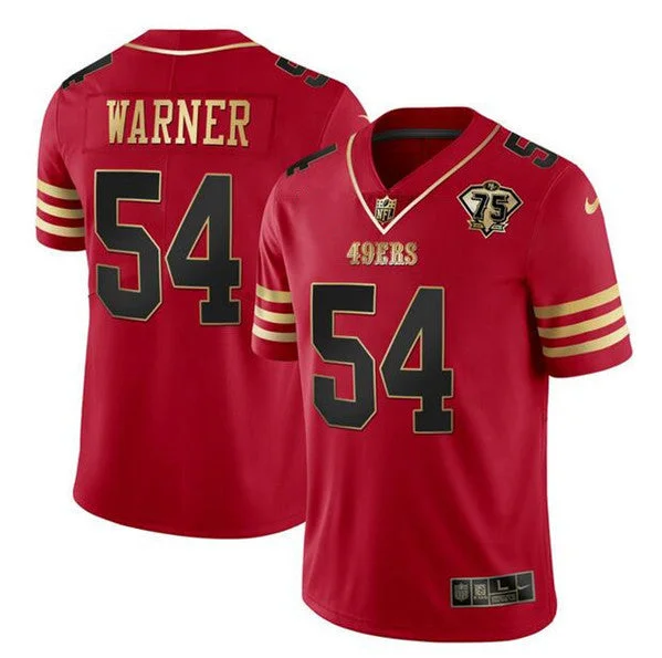 Football Jersey For Official Merchandise Customization-Men's San Francisco 49ers #54 Fred Warner Red Gold With 75th Anniversary Patch Football Stitched Jersey