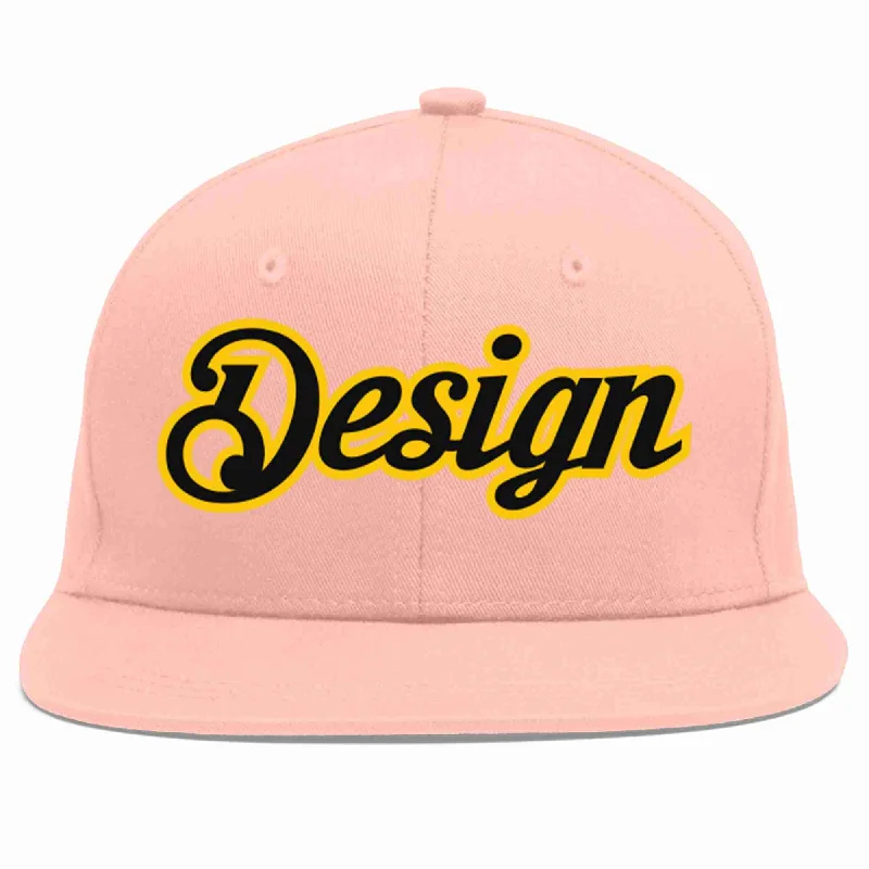 Baseball Cap For Personalized Gifts And Orders-Custom Pink Black-Gold Flat Eaves Sport Baseball Cap Design for Men/Women/Youth