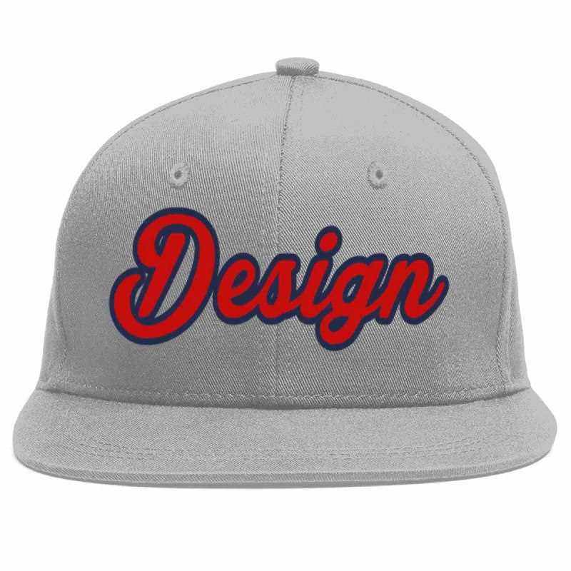 Baseball Cap With Special Edition Designs-Custom Gray Red-Navy Flat Eaves Sport Baseball Cap Design for Men/Women/Youth