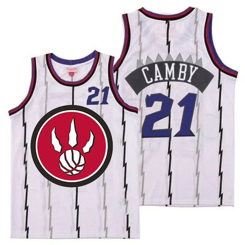 Basketball Jersey For Personalized School Event Gear-Raptors 21 Marcus Camby White Red Big Logo Retro Basketball Jersey