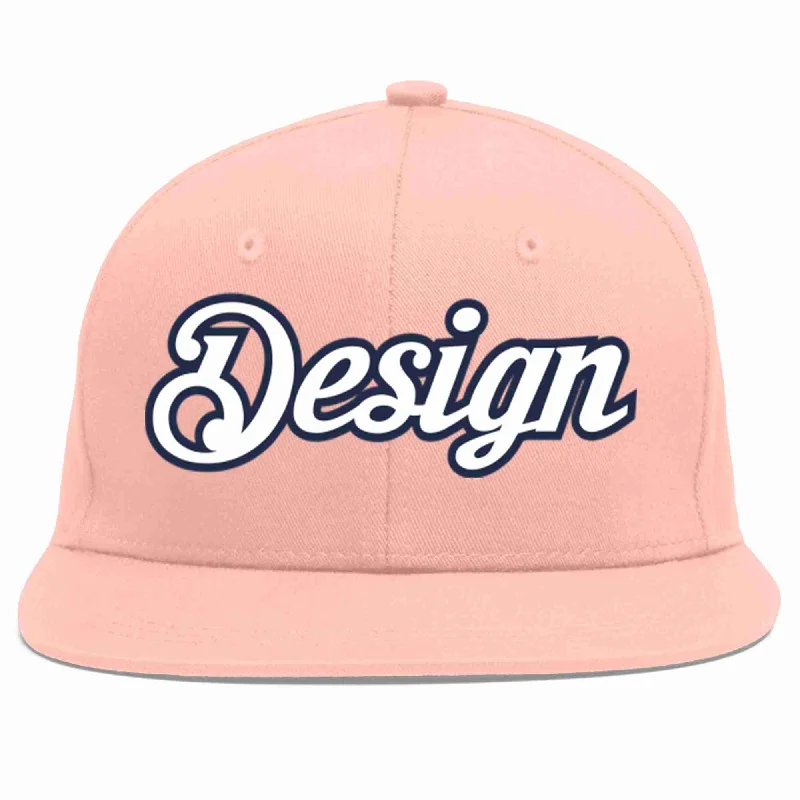 Personalized Baseball Cap-Custom Pink White-Navy Flat Eaves Sport Baseball Cap Design for Men/Women/Youth