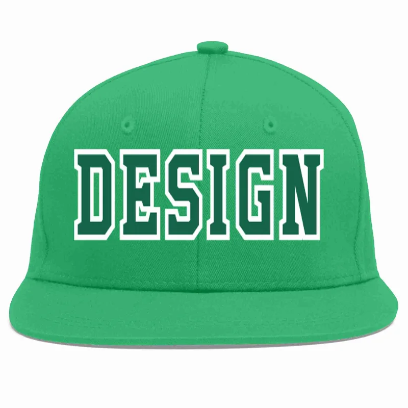 Baseball Cap For College Sports Teams-Custom Teal Kelly Green-White Flat Eaves Sport Baseball Cap