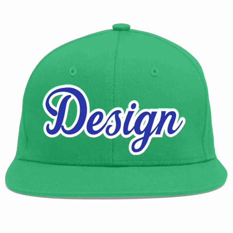 Baseball Cap With Custom Patch And Design-Custom Teal Royal-White Flat Eaves Sport Baseball Cap