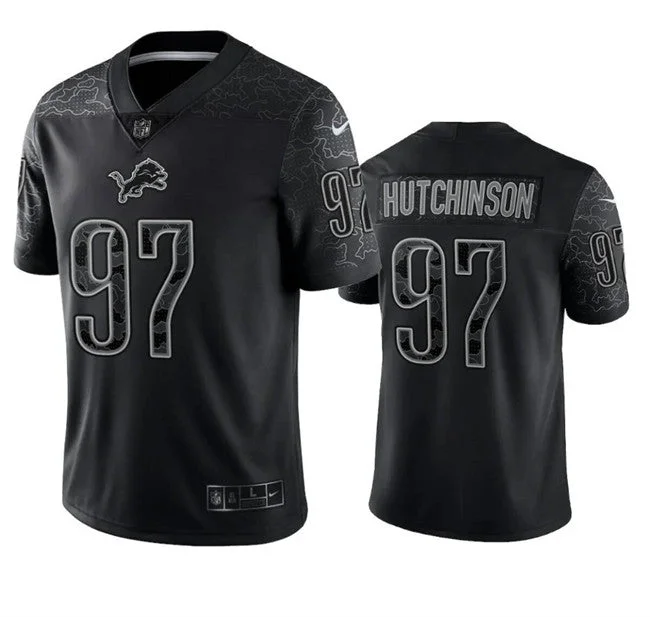 Football Jersey For Tournament Team Apparel-Men's Detroit Lions #97 Aidan Hutchinson Black Reflective Football Stitched Jersey