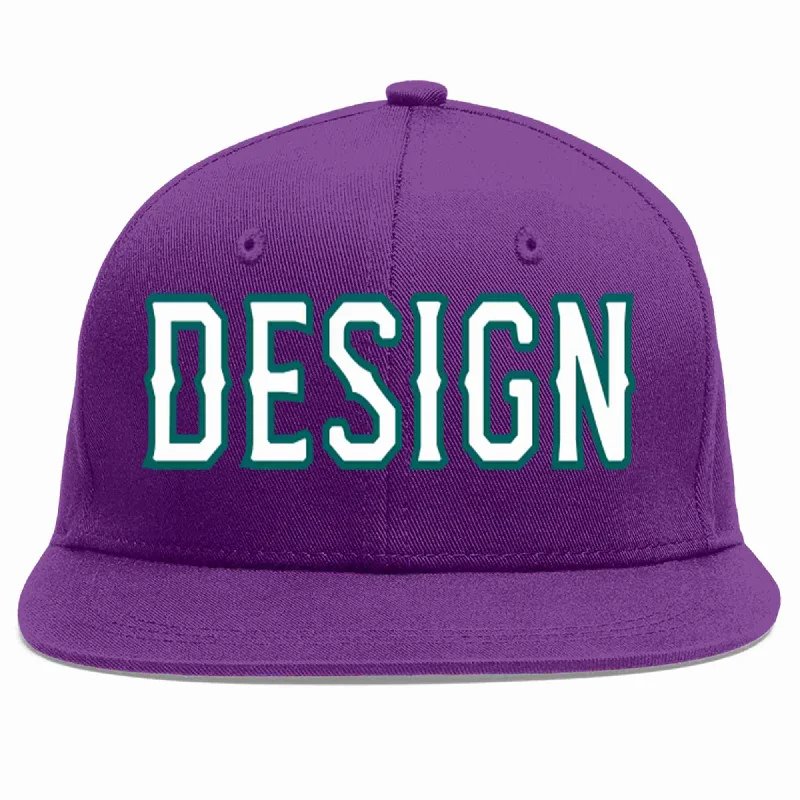 Baseball Cap With Personalized Graphics-Custom Purple White-Aqua Flat Eaves Sport Baseball Cap Design for Men/Women/Youth