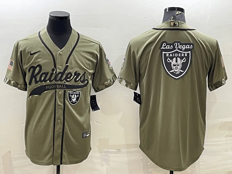 Baseball Jersey For College Event Customization-Men's Las Vegas Raiders Olive Salute to Service Team Big Logo Cool Base Stitched Baseball Jersey