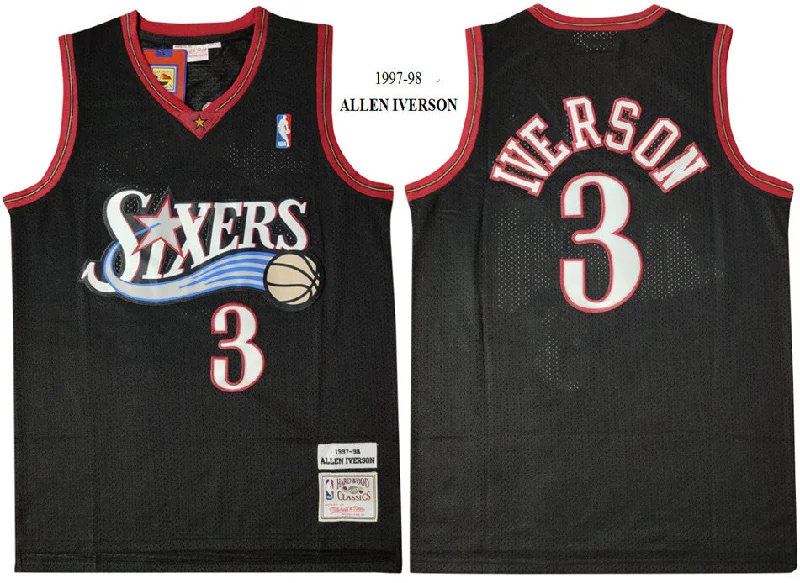 Basketball Jersey With Custom Fan Graphics-76ers 3 Allen Iverson Black 1997-98 Hardwood Classics Mesh Basketball Jersey