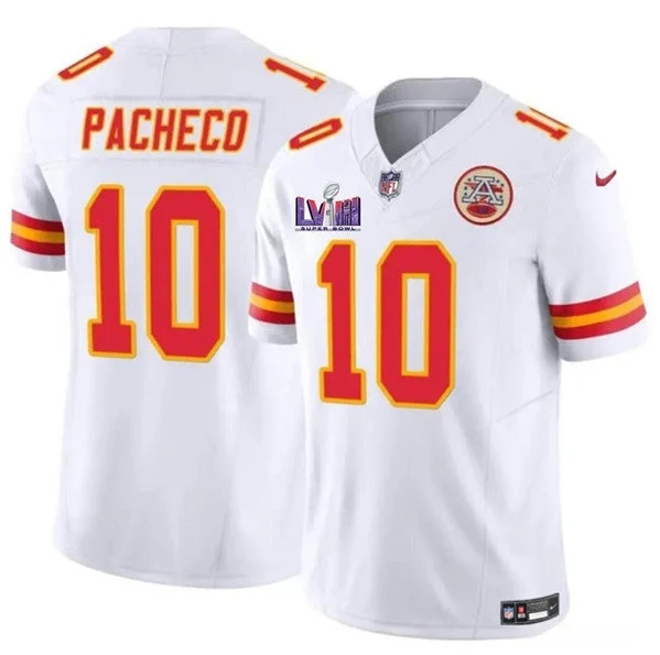 Football Jersey For Softball Fan Custom Gear-Men’s Kansas City Chiefs #10 Isiah Pacheco White F.U.S.E. Super Bowl LVIII Patch Vapor Untouchable Limited Football Stitched Jersey