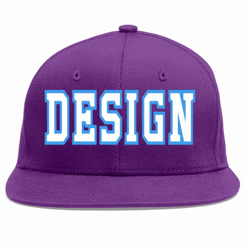 Baseball Cap For Personalized Gifts-Custom Purple White-Powder Blue Flat Eaves Sport Baseball Cap Design for Men/Women/Youth