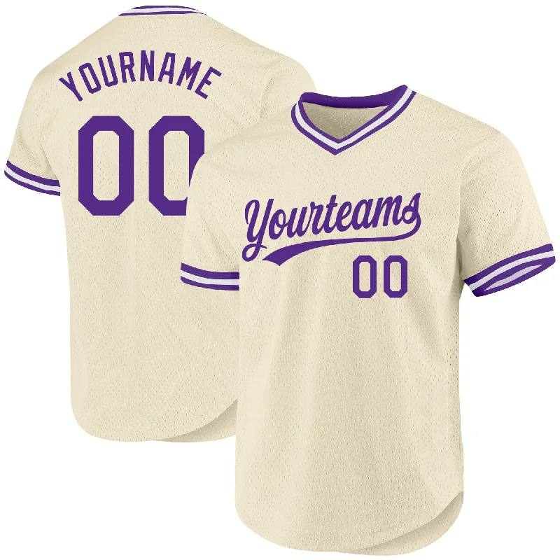 Baseball Jersey For Softball Fan Gear-Custom Cream Purple-White Authentic Throwback Baseball Jersey