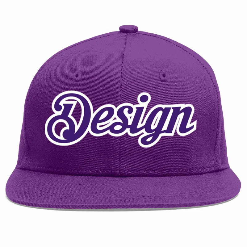 Baseball Cap For Personalized Family Gifts-Custom Purple purple-White Flat Eaves Sport Baseball Cap Design for Men/Women/Youth