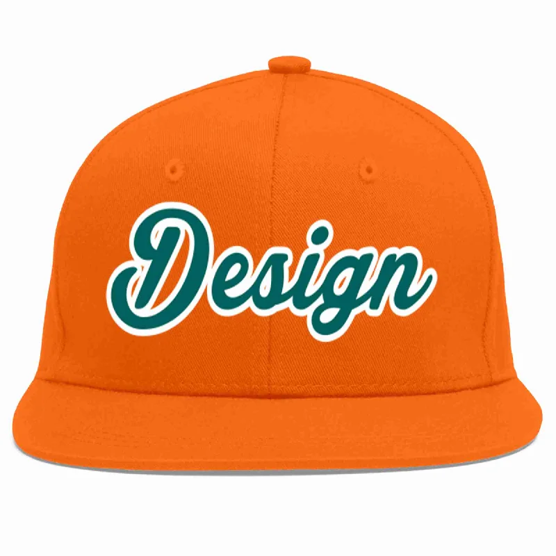 Baseball Cap For Unique Custom Orders-Custom Orange Aqua-White Flat Eaves Sport Baseball Cap Design for Men/Women/Youth