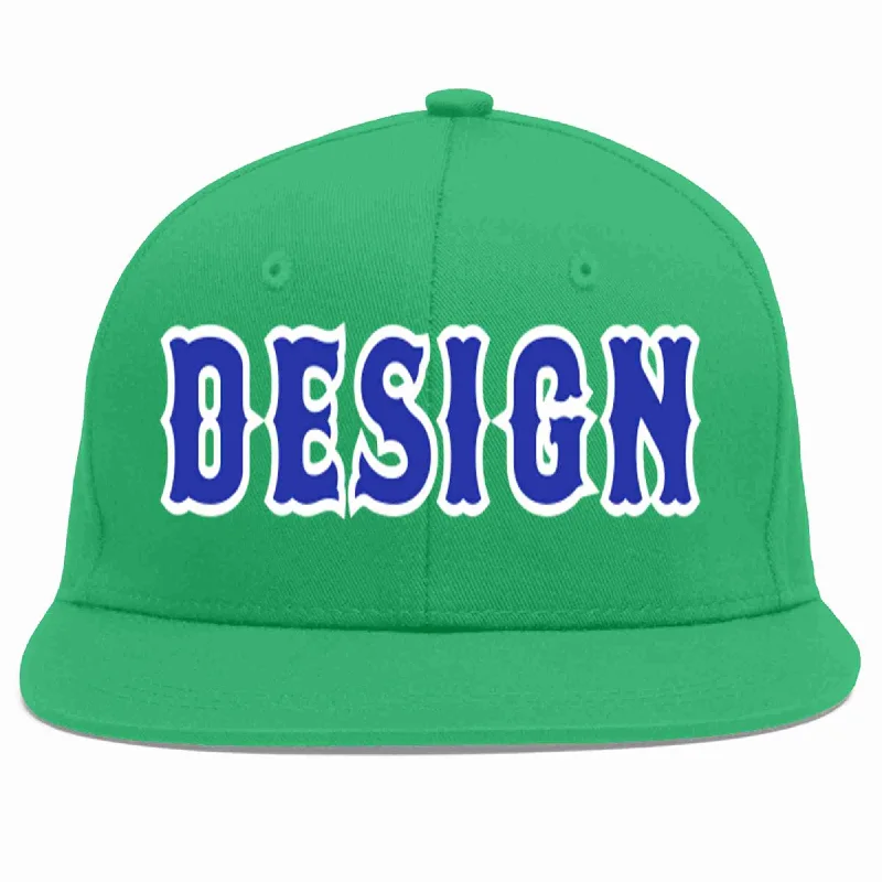 Baseball Cap With Team Name Customization-Custom Teal Royal-White Flat Eaves Sport Baseball Cap