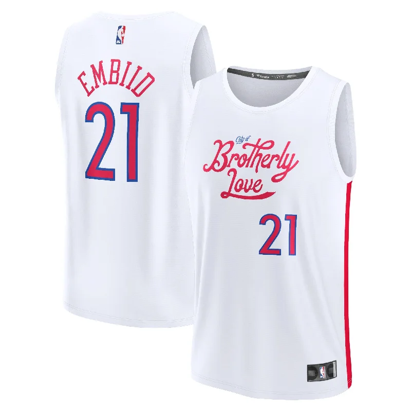 Basketball Jersey For Game Day-Joel Embiid Philadelphia 76ers Branded Fastbreak Basketball Jersey - City Edition - White