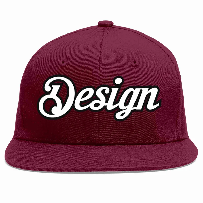 Baseball Cap With Personalized Fan Gear-Custom Crimson White-Black Flat Eaves Sport Baseball Cap Design for Men/Women/Youth