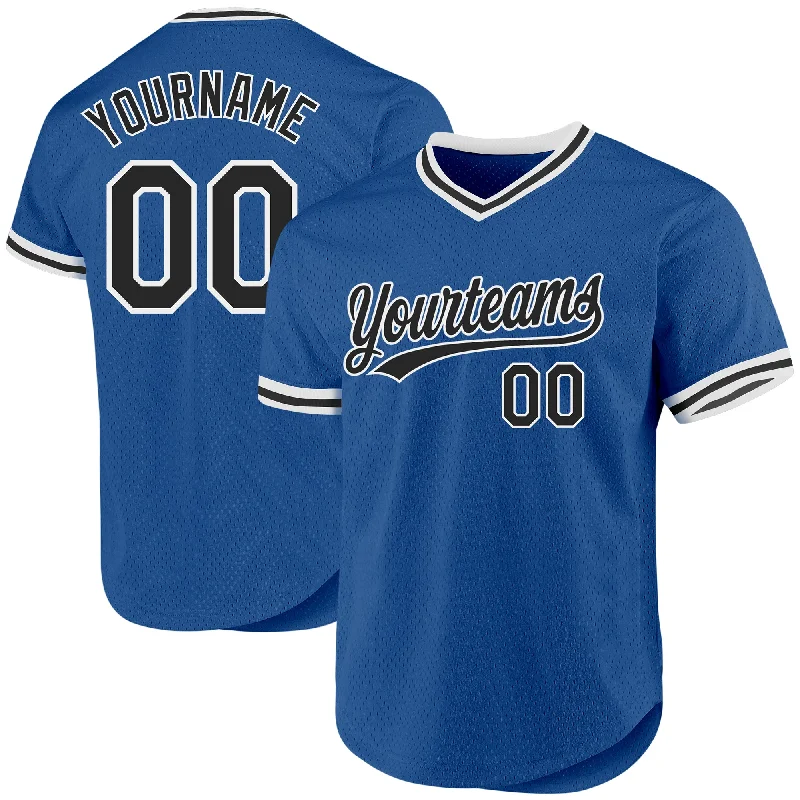 Baseball Jersey For Promotional Team Sales-Custom Blue Black-White Authentic Throwback Baseball Jersey