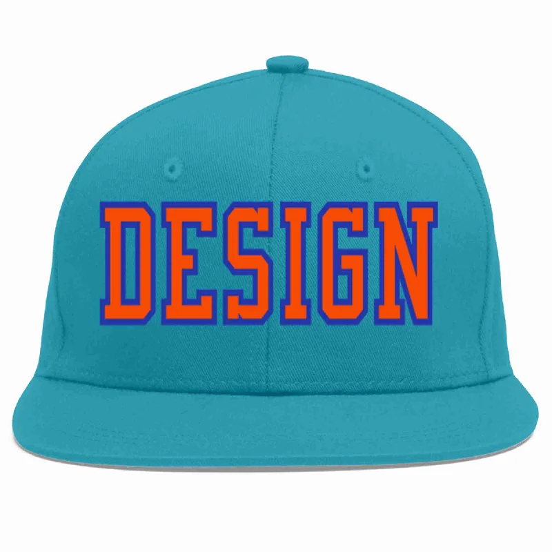 Baseball Cap With Special Edition Designs-Custom Aqua Orange-Royal Flat Eaves Sport Baseball Cap Design for Men/Women/Youth