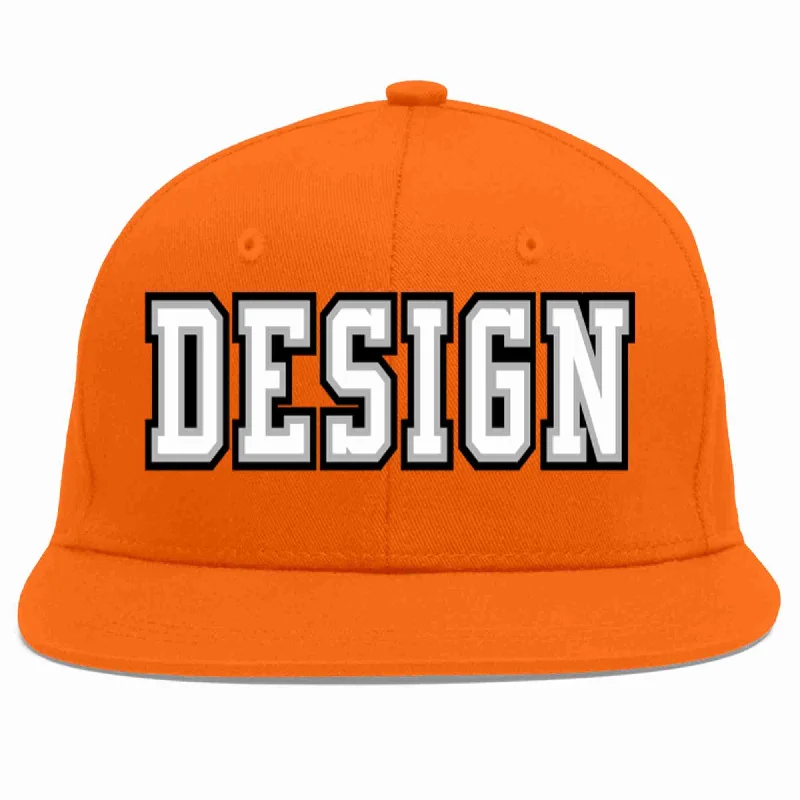 Baseball Cap For Special Event Customization-Custom Orange White-Gray Flat Eaves Sport Baseball Cap Design for Men/Women/Youth