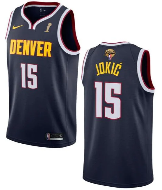 Basketball Jersey For Corporate Gifts-Nuggets 15 Nikola Jokic Navy 2023 Finals Champions Swingman Basketball Jersey