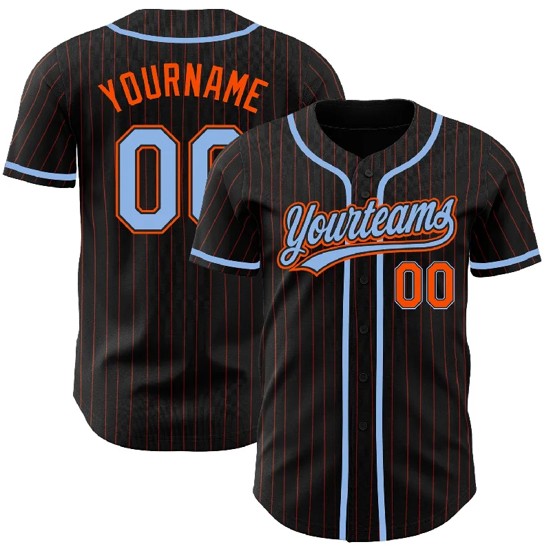 Baseball Jersey For Fundraising Events-Custom Black Orange Pinstripe Light Blue Authentic Baseball Jersey