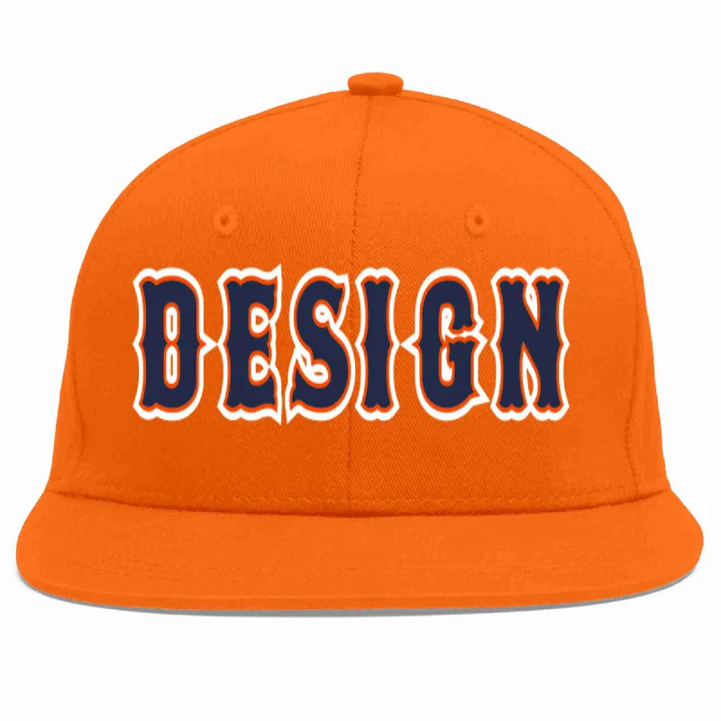 Baseball Cap For Custom Fan Gear-Custom Orange Navy-Orange Flat Eaves Sport Baseball Cap Design for Men/Women/Youth