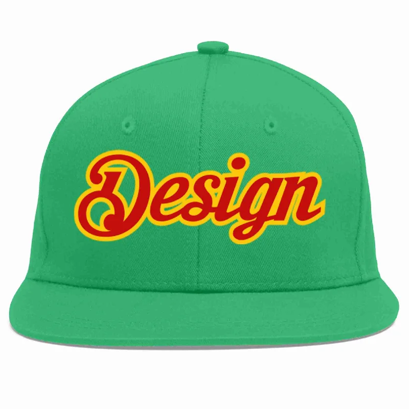 Baseball Cap For Youth Team Gear-Custom Teal Red-Yellow Flat Eaves Sport Baseball Cap