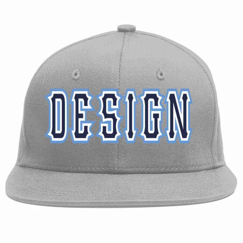 Baseball Cap For Custom Baseball Caps-Custom Gray Navy-White Flat Eaves Sport Baseball Cap Design for Men/Women/Youth